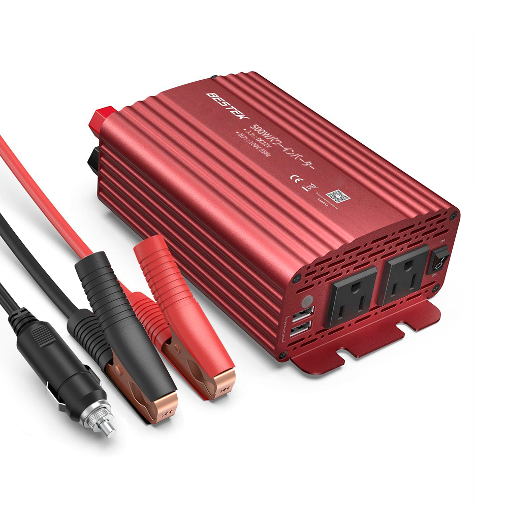 カーインバーター 500w シガーソケット 車載充電器 Usb 2ポート Acコンセント 2口 Dc12vをac100vに変換 赤 Mri5010bu 商品 株式会社ベステックグループ