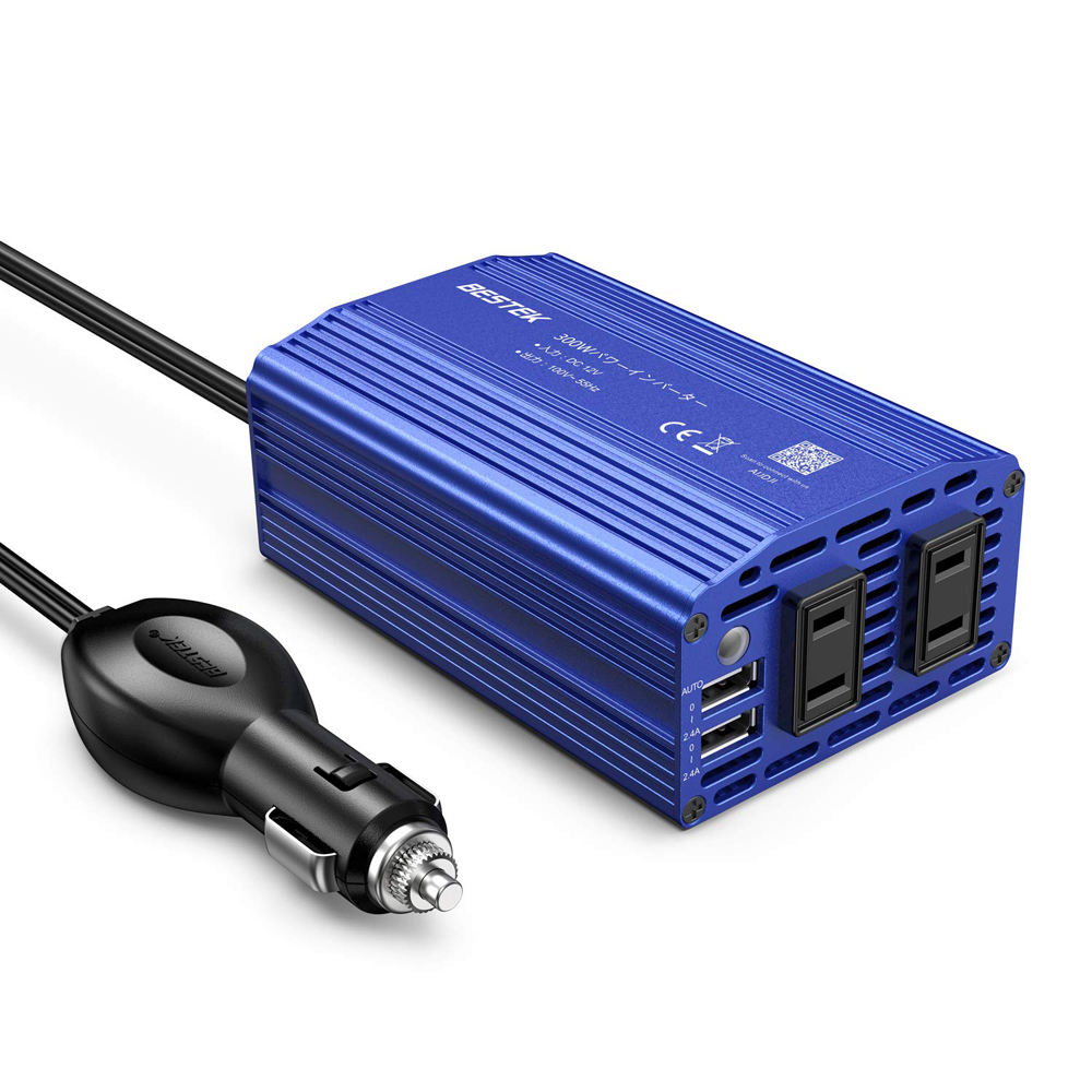 インバーター 300W シガーソケット USB 2ポート 車載充電器 ACコンセント 2口 DC12VをAC100Vに変換 MRI3010BU-BL  – 商品 - 株式会社ベステックグループ